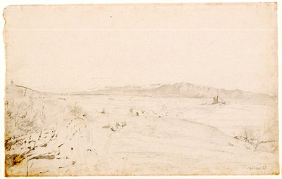 Römische Landschaft, wahrscheinlich mit Blick auf Monte Lepini, jenseits der Stadt Velletri, 1857 von Edgar Degas